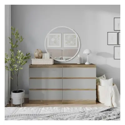 (Oak Carcass + Grey Drawers) 120cm Modern Wooden Chest of Drawers Bedroom Furniture Storage Beds