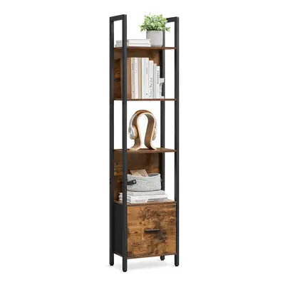 VASAGLE 5-Tier Bookshelf Book Shelf with Drawer Industrial Bookcase with Steel Frame for Living 