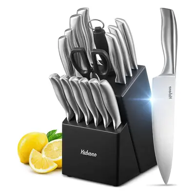 Knife Set, Piece Kitchen Knifes Set with Block Wooden, German High-Carbon Stainless Steel Chef K