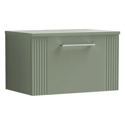 Retro Drawer Wall Hung Vanity Unit with Colour Coordinating Worktop - 600mm - Satin Green - Balt