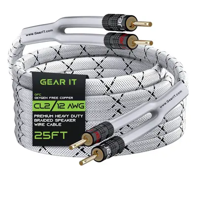 GearIT 12AWG Premium Heavy Duty Braided Speaker Wire (25 Feet) with Du