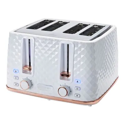 White & Rose Gold Slices Toaster with Defrost, Reheat and Cancel Button