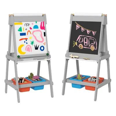 AIYAPLAY Double Sided Art Easel for Kids with Paper Roll, Storage Boxes