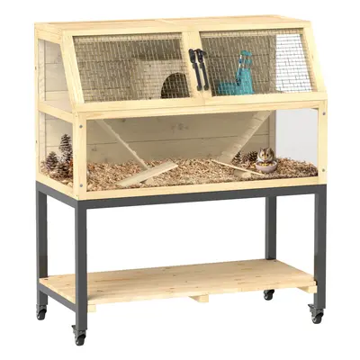 PawHut Wooden Hamster Cage with Storage Shelf, Wheels, x x 101cm