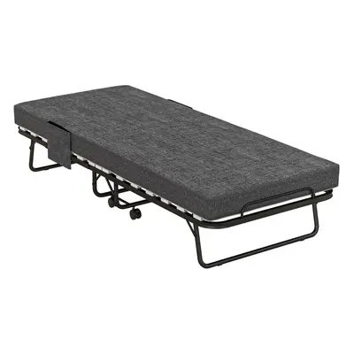 HOMCOM Folding Bed with Mattress Foldable Guest Bed on Wheels w/ Cover Dark Grey