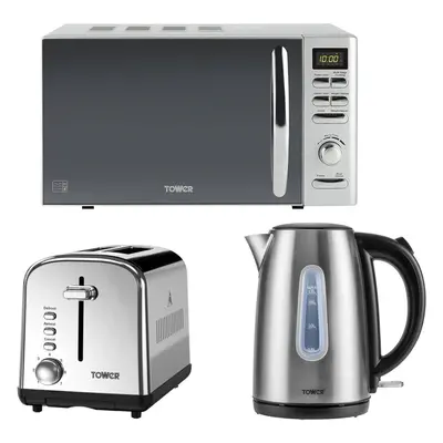 Tower Infinity Brushed Steel Kettle Slice Toaster & Microwave Set