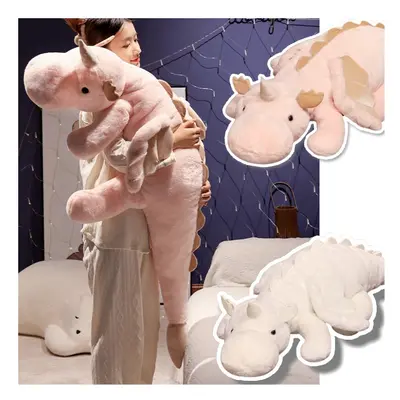 (Pink Dragon, about 140-150cm) 1pc 70-150cm Giant White Dragon Plush Toy With Unicorn Horn Flyin