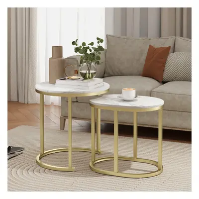 HOMCOM Pcs Coffee Table with Faux Marble Side Accent Tables White