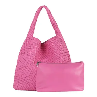 (Rose) MOOWOO Fashion Ladies Bag Woven Bag PU Leather Cute Handbag Vegetable Basket Carry Tote B