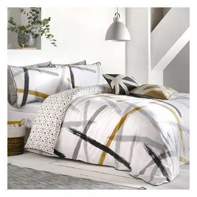 Leda 100% Cotton Duvet Cover Grey & Ochre Super King