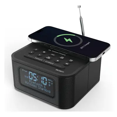 Bedside clock radio with Bluetooth | 15W wireless charging and USB charging port | DAB+ and FM |