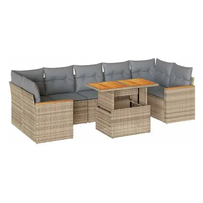 (beige and grey) vidaXL Piece Garden Sofa Set with Cushions Black Poly Rattan Acacia