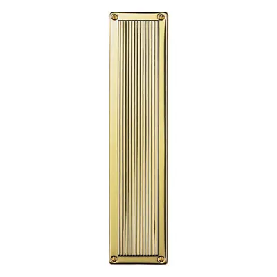 Rectangular Reeded Door Finger Plate x 70mm Polished Brass Push Plate