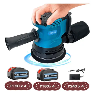 5" Brushless Cordless Orbital Sander 12Discs+5.5A 2Battery+Charger-Makita Compatible