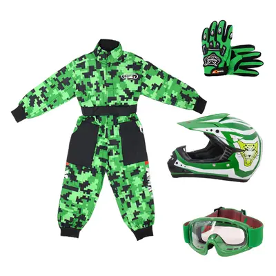 (Green, XL) ZORAX X17 Kids Motocross MX Helmet Motorbike Camo Race Suit Gloves Goggles