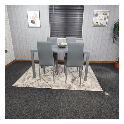 Dining Table and Chairs Grey Glass Leather Chairs Dining Room Furniture