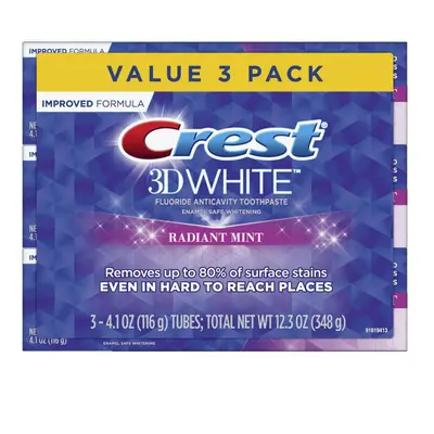 Crest 3D White Radiant Mint Toothpaste, 4.1 oz (116 g) 3-PACK