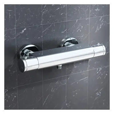 Nes Home Round Chrome Thermostatic Shower Bar Valve Single Outlet Wall Mounted