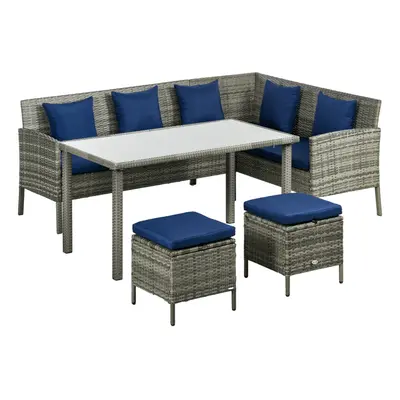 Outsunny 5Pcs Rattan Dining Corner Sofa Set, Garden Furniture Set, Dark Blue