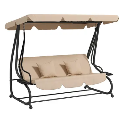 Outsunny 2-in-1 Garden Swing Chair for Person w/ Adjustable Canopy Light Brown