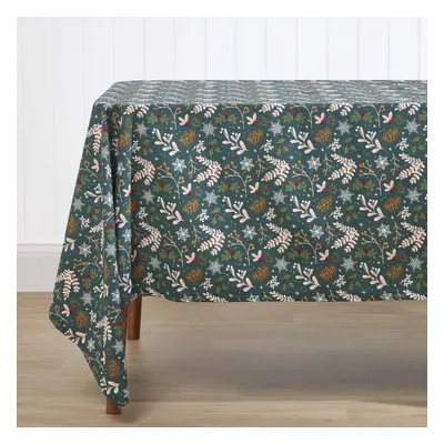 (178 x cm) Festive Forest 100% Cotton Green Christmas Tablecloth