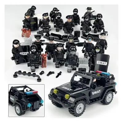 (Style B) Military Soldiers Black SWAT Jeeps Minifigures Toys Fit Lego