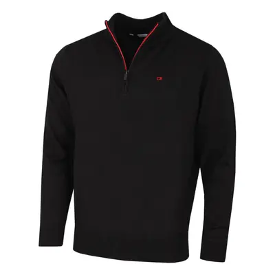 (XXL, Black/Red) Calvin Klein Mens Heather Half Zip Soft Feel Easy Care Sweater