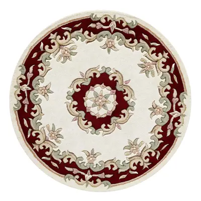 (CREAM RED, Circle: 120cm) Traditional Pure Wool Rugs Hall Runner Round Circle Half Moon Mat Sma