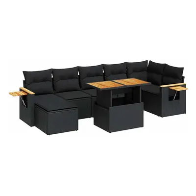 (black) vidaXL Piece Garden Sofa Set with Cushions Black Poly Rattan Acacia