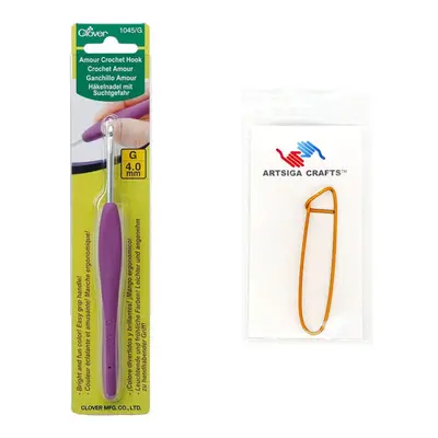 Clover Needlecraft Amour Crochet Hook Size G64mm Bundle with Artsiga Crafts Stitch Holder 1045G