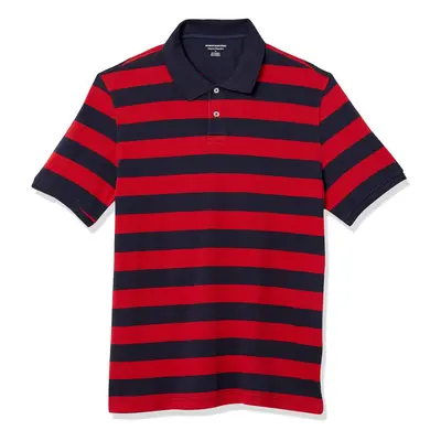 Mens Regular-Fit cotton Pique Polo Shirt (Available in Big & Tall), RedNavy, Rugby Stripe, Mediu