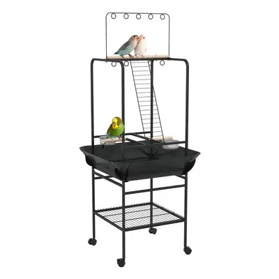 PawHut Bird Table with Wheels, for Indoor, Outdoor, Small Parrot - Dark Grey