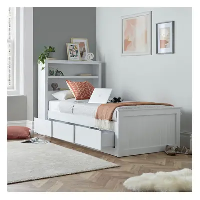 (White) Enzo Wooden Drawer Bookcase Bed Single White Grey