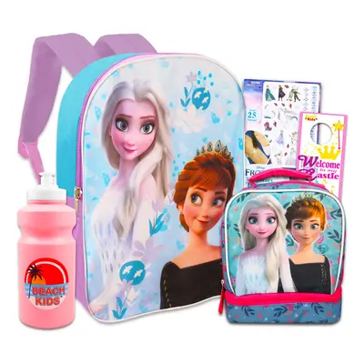 Disney Frozen Travel Backpack & Lunch Bag for Girls Kids ~ Bundle with 15"" Frozen Backpack Froz