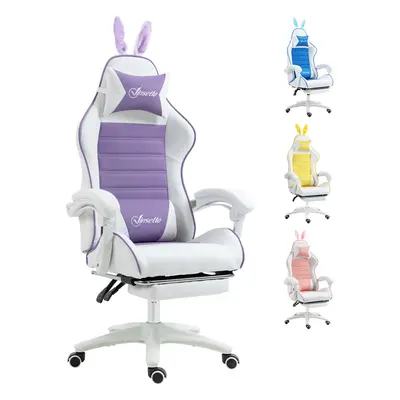 Vinsetto Racing Style Gaming Chair with Footrest Removable Rabbit Ears, Purple