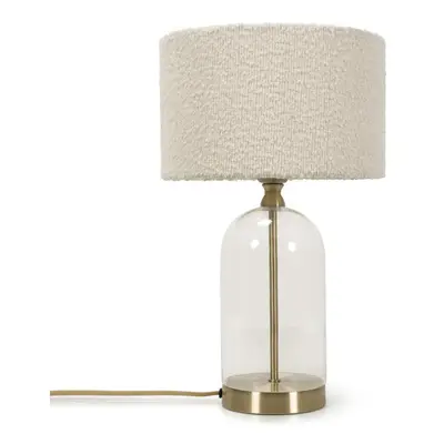 Glass and Gold Metal Bedside Table Lamp with Cream Boucle Shade Light