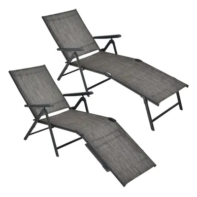 2Pcs Patio Foldable Chaise Lounge Chair Outdoor Portable Reclining Chair