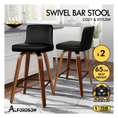 ALFORDSON 2x Swivel Bar Stools Bailey Kitchen Wooden Dining Chair BLACK