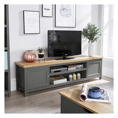 Extra Large 180cm Dark Grey Oak TV Stand Door Television Cabinet Cable Tidy