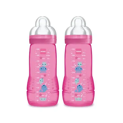 Easy Active Feeding Bottle, x 330ml - 6+ Months - X-Flow Teat - Ultra-Fast Speed - Pink