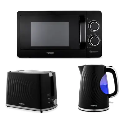 Tower Sonar Black Kettle, Slice Toaster & 800W 20L Microwave Set