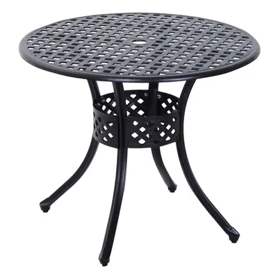 Outsunny Round Aluminium Outdoor Garden Dining Table with Umbrella Hole, Black