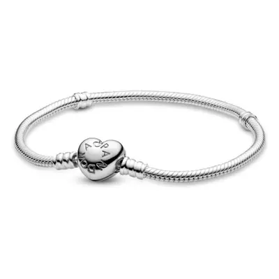 (Hot Stamping, 21cm) Sterling Silver Heart Clasp Snake Chain Bracelet Fit Europe Moments Chain B