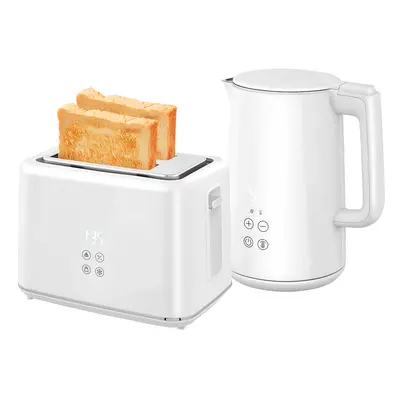 HOMCOM 1.5L 3000W Fast Boil Electric Kettle and Slice Toaster Set, White