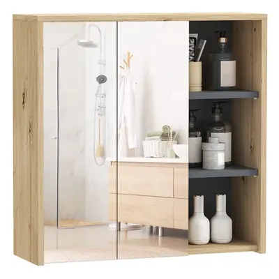 HOMCOM Bathroom Cabinet Wall Mounted Mirror Storage with Shelves Natural