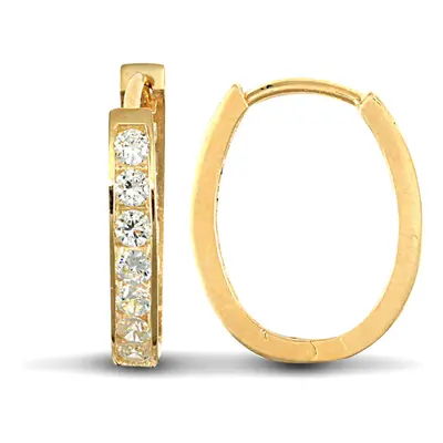 Jewelco London Ladies Solid 9ct Yellow Gold White Round Brilliant Cubic Zirconia Oval Huggie Hoo