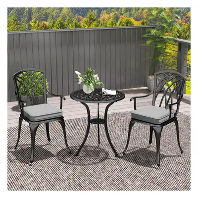 Outsunny PCs Aluminium Garden Coffee Table Set w/ Parasol Hole & Cushions