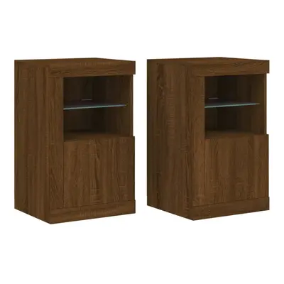 (brown oak, pcs) vidaXL Side Cabinet with LED Lights Storage Sideboard Cupboard Engineered Wood