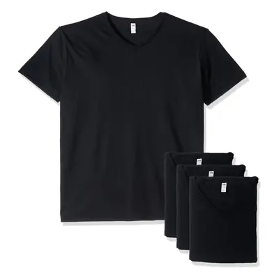 Fruit of the Loom Men's Lightweight Cotton Tees (Short & Long Sleeve) V-Neck-4 Pack-Black Large