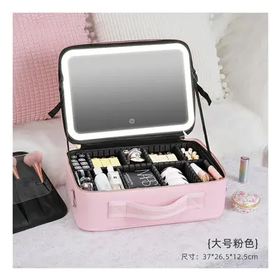 (Large pink (built -in battery with LED light mirror)) Niceland With A Lamp, Makeup Box With A M